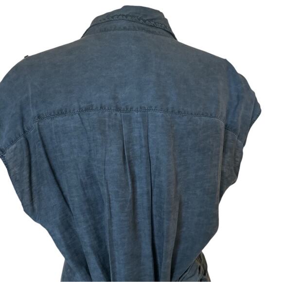 NSF Charcoal Gray Denim Belted Raw Hem Collared Shirt Dress – Size Medium - Picture 7 of 11